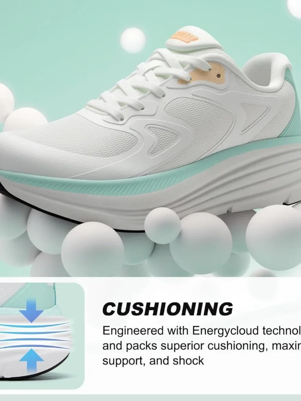 Women's White Aqua Fort Walking Shoes Tennis, Max Cushioning Running Sneakers